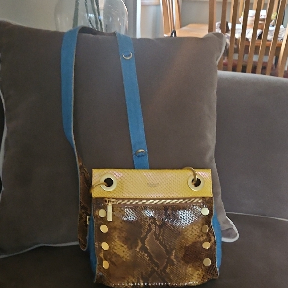 Yellow and Brown Snakeskin Crossbody Bag